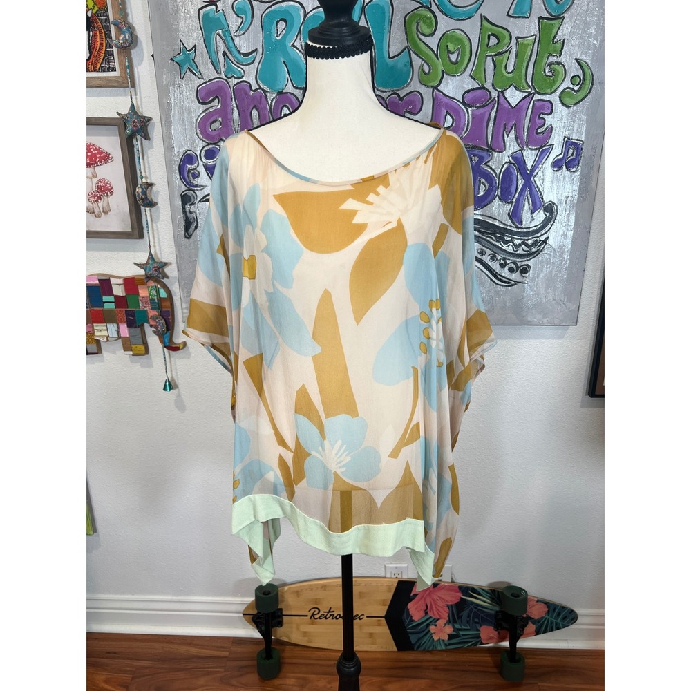 Diane von Furstenberg DVF 100% Silk Floral Poncho Blouse – Size M/L+ Oversized